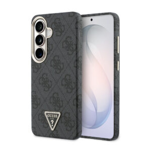GUESS Galaxy S26 hoesje - MagSafe - 4G Script Metal Logo - Gold Edge - Zwart - productfoto