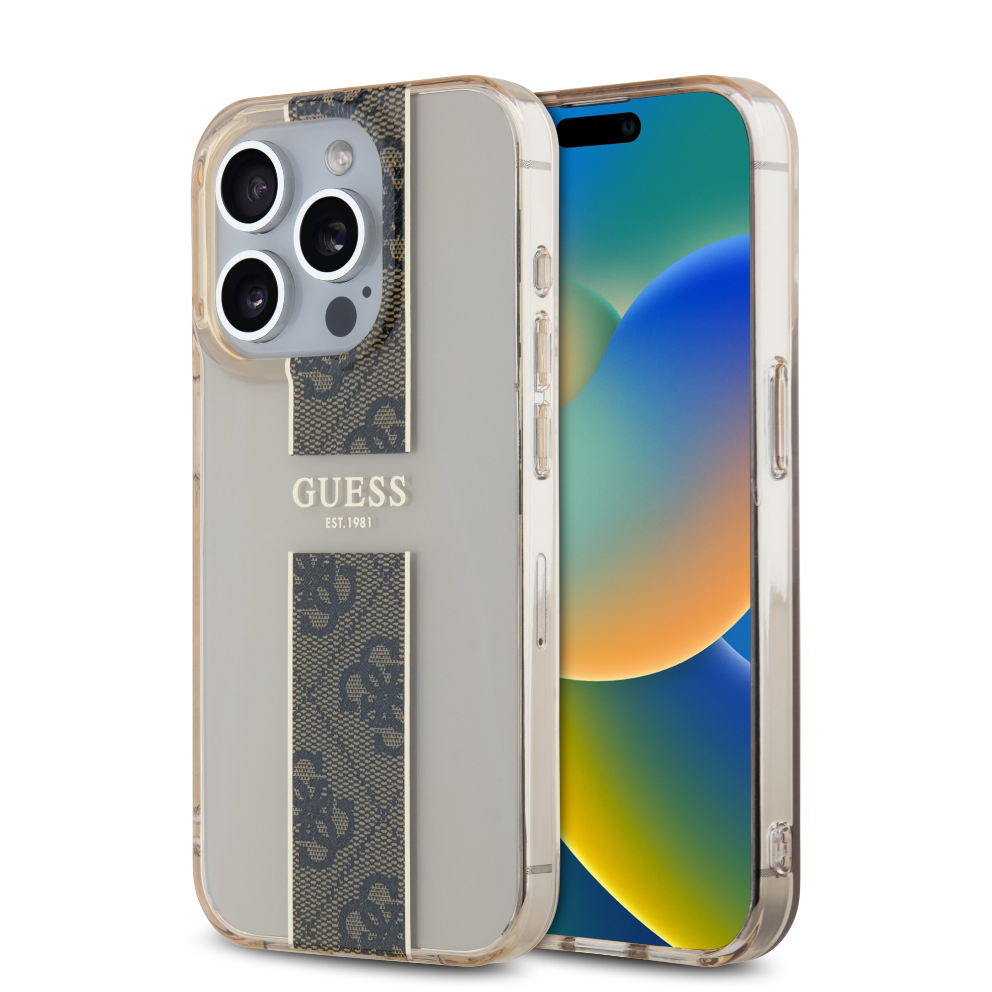 GUESS iPhone 15 Pro hoesje IML 4G Stripe - Bruin - productfoto
