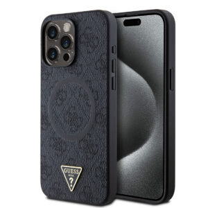 GUESS iPhone 15 Pro Max hoesje - MagSafe - 4G Triangle Logo - Zwart - productfoto