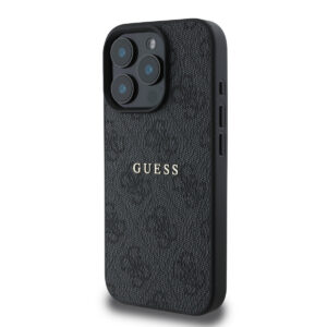 GUESS iPhone 15 Pro Max hoesje - MagSafe - 4G Classic Metal Logo - Zwart - productfoto