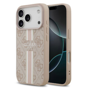 GUESS iPhone 17 Pro hoesje - MagSafe - 4G Printed Stripes - Roze - productfoto