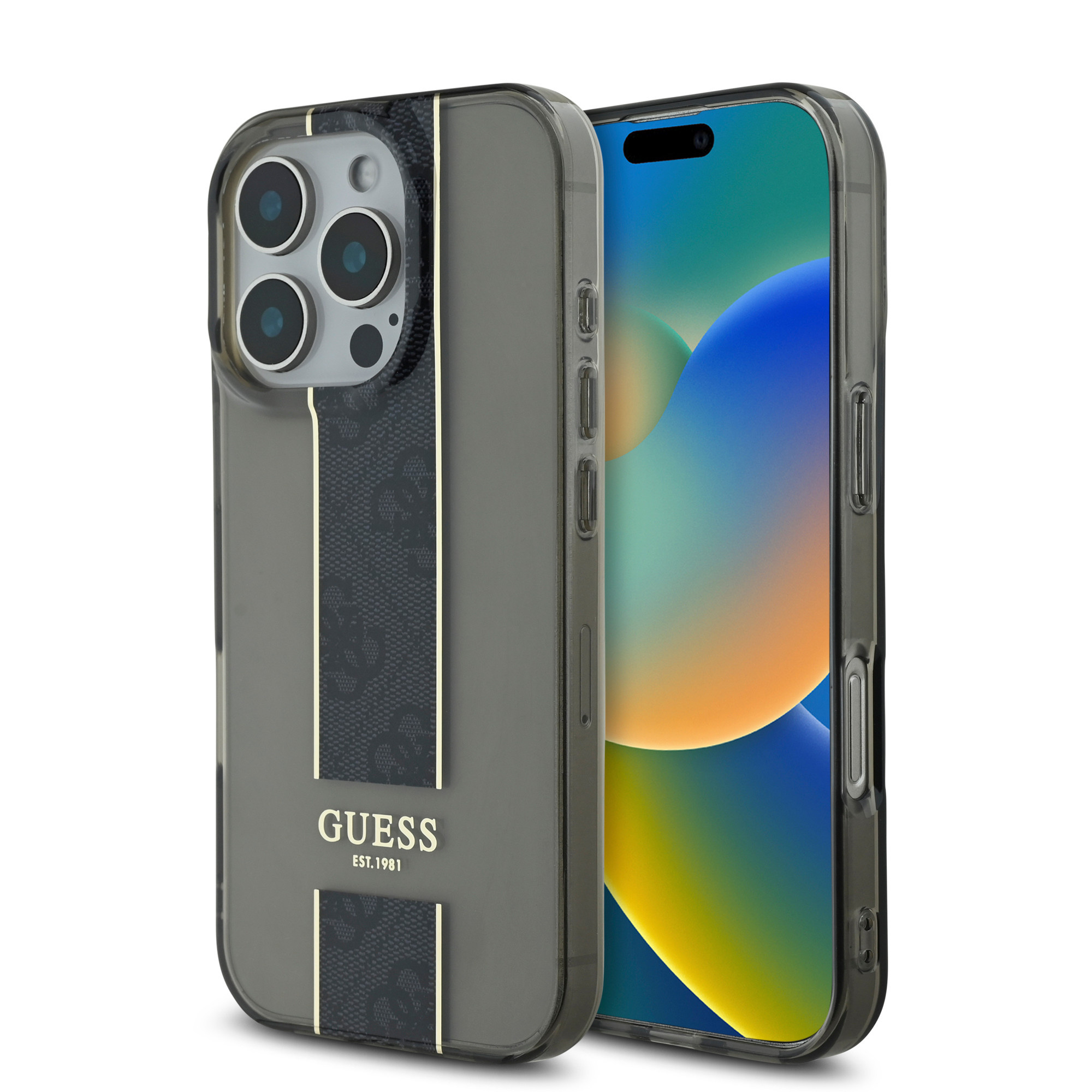 GUESS iPhone 16 Pro Max hoesje IML 4G Stripe - Zwart - productfoto