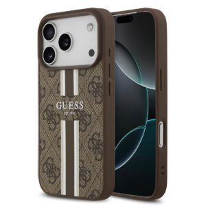 GUESS iPhone 17 Pro hoesje - MagSafe - 4G Printed Stripes - Bruin - productfoto