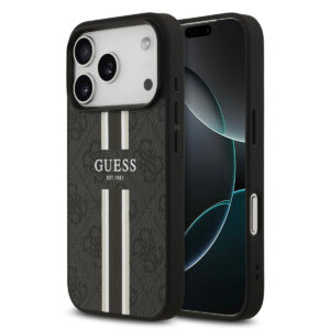 GUESS iPhone 17 Pro hoesje - MagSafe - 4G Printed Stripes - Zwart - productfoto