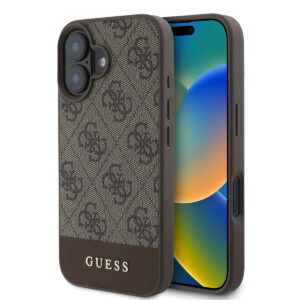 GUESS iPhone 16 hoesje - MagSafe - 4G Bottom Stripes - Bruin - productfoto