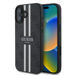 GUESS iPhone 16 hoesje - MagSafe - 4G Printed Stripes - Zwart - productfoto