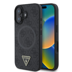GUESS iPhone 16 hoesje - MagSafe - 4G Triangle Logo - Zwart - productfoto