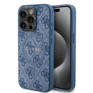 GUESS iPhone 15 Pro hoesje - MagSafe - 4G Classic Logo - Blauw - productfoto
