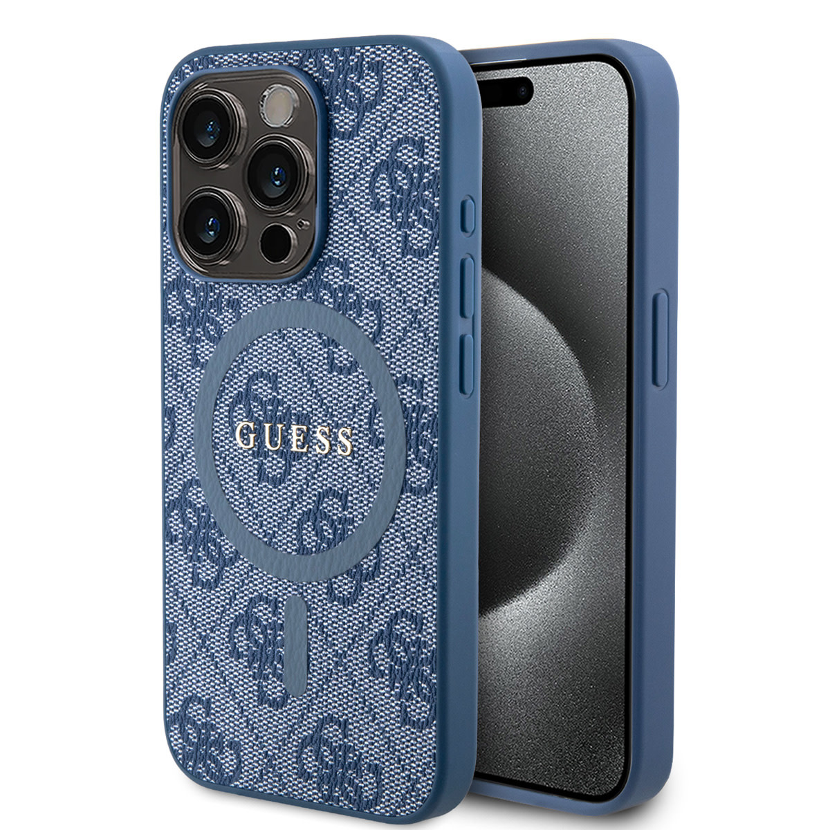 GUESS iPhone 15 Pro hoesje - MagSafe - 4G Classic Logo - Blauw - productfoto