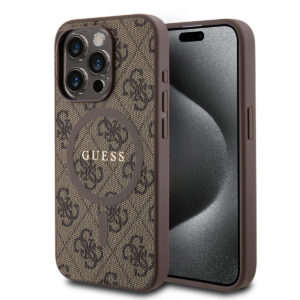 GUESS iPhone 15 Pro hoesje - MagSafe - 4G Classic Logo - Bruin - productfoto