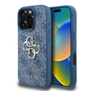 GUESS iPhone 16 Pro hoesje - MagSafe - 4G Classic Logo With Strap - Blauw - productfoto