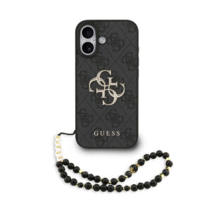 GUESS iPhone 17 hoesje - MagSafe - 4G Classic Logo With Strap - Zwart - productfoto