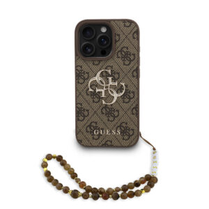 GUESS iPhone 16 Pro hoesje - MagSafe - 4G Classic Logo With Strap - Bruin - productfoto