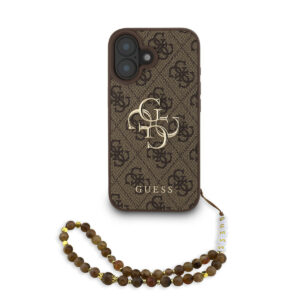 GUESS iPhone 16 Plus hoesje - MagSafe - 4G Classic Logo With Strap - Bruin - productfoto