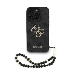 GUESS iPhone 16 Pro hoesje - MagSafe - 4G Classic Logo With Strap - Zwart - productfoto