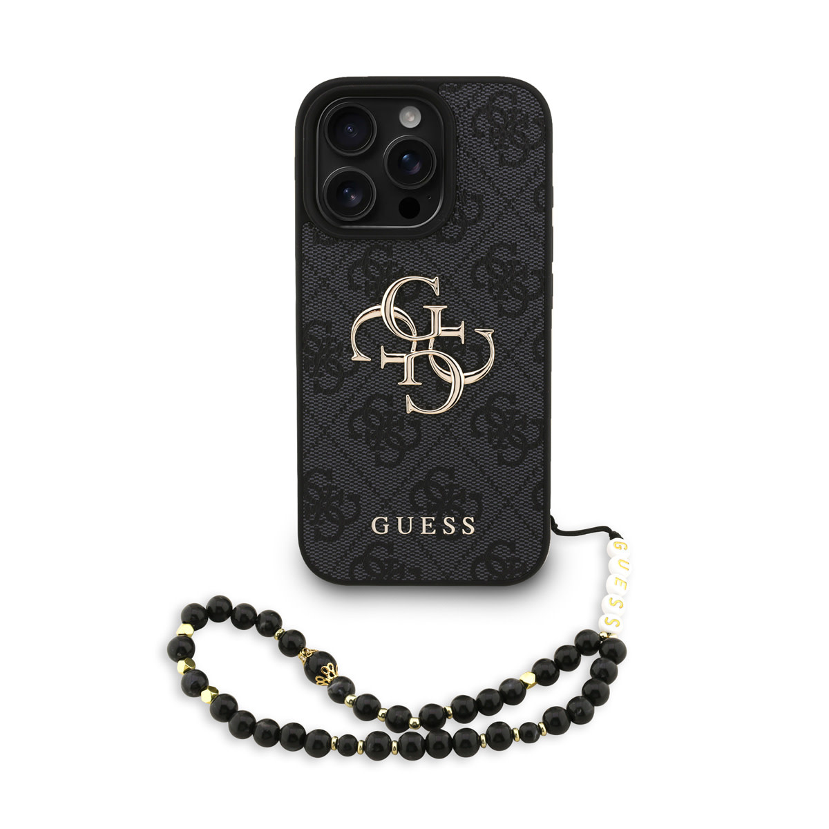 GUESS iPhone 16 Pro hoesje - MagSafe - 4G Classic Logo With Strap - Zwart - productfoto