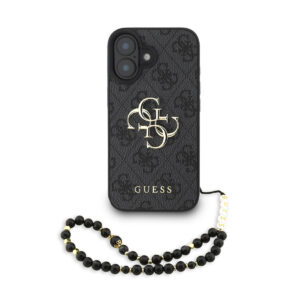 GUESS iPhone 16 hoesje - MagSafe - 4G Classic Logo With Strap - Zwart - productfoto