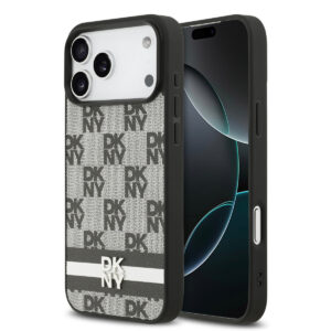 DKNY iPhone 17 Pro Max hoesje - Checkered Pattern With Printed Stripes - Zwart - productfoto
