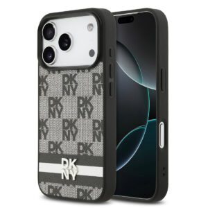 DKNY iPhone 17 Pro hoesje - Checkered Pattern With Printed Stripes - Zwart - productfoto