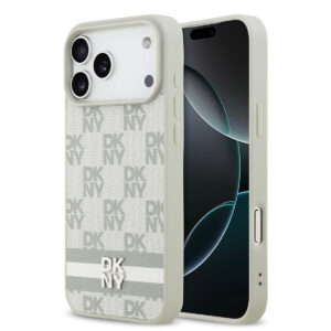 DKNY iPhone 17 Pro Max hoesje - Checkered Pattern With Printed Stripes - Beige - productfoto