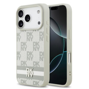 DKNY iPhone 17 Pro hoesje - Checkered Pattern With Printed Stripes - Beige - productfoto