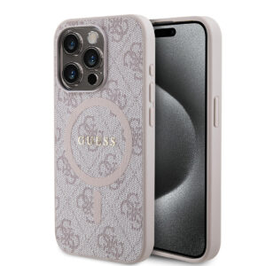 GUESS iPhone 15 Pro Max hoesje - HC O Magsafe PU 4G Ring Classic Logo - Roze - productfoto