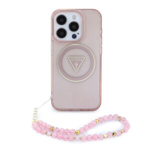 GUESS iPhone 15 Pro hoesje - HC O Magsafe IML Triangle Logo W/ Pearl - Roze - productfoto