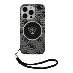 GUESS iPhone 16 Pro hoesje - HC O Magsafe IML 4G Triangle W/ Cord Strap - Zwart - productfoto