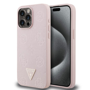GUESS iPhone 15 Pro Max hoesje - HC O Grained PU HS Peony And Triangle Logo - Roze - productfoto