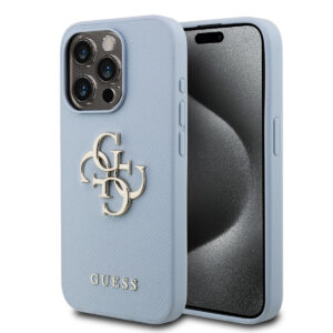 GUESS iPhone 15 Pro hoesje - HC O Grained PU Big 4G Logo - Blauw - productfoto