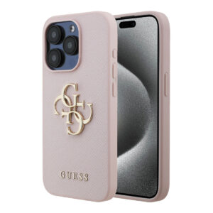 GUESS iPhone 15 Pro hoesje - HC O Grained PU Big 4G Logo - Roze - productfoto