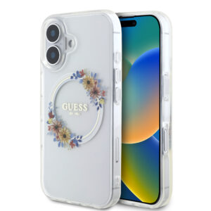 GUESS iPhone 16 hoesje Magsafe IML Flowers - Transparant - productfoto
