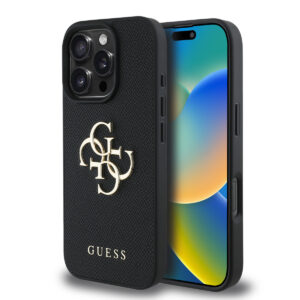GUESS iPhone 16 Pro Max hoesje - HC O Grained PU BIG 4G Logo - Zwart - productfoto
