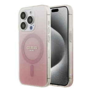 GUESS iPhone 15 Pro hoesje - O HC Magsafe IML Glitter Gradient - Roze - productfoto
