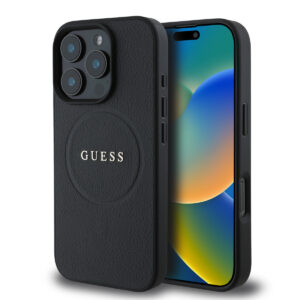 GUESS iPhone 16 Pro Max hoesje - HC O Magsafe PU Grained Ring - Zwart - productfoto