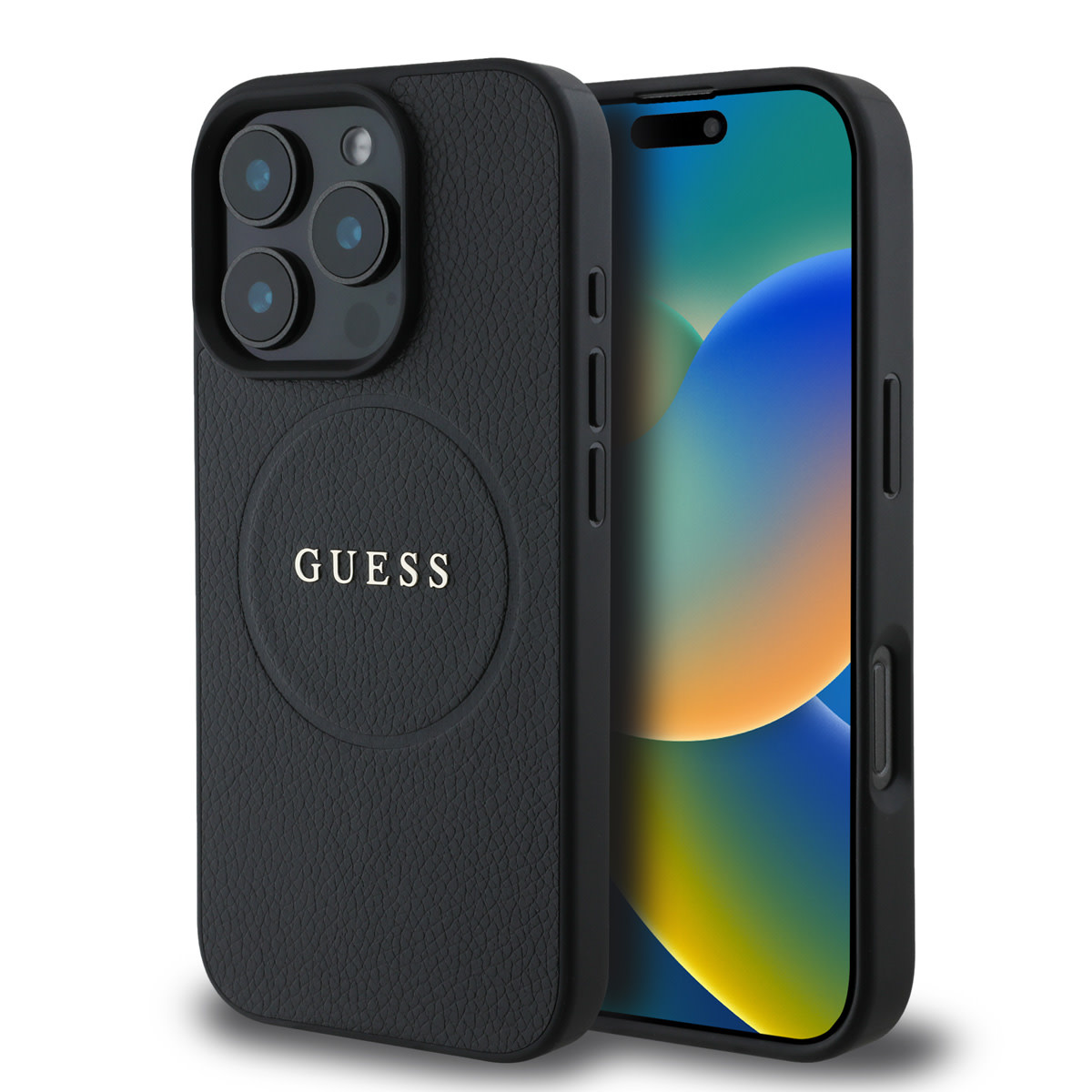 GUESS iPhone 16 Pro Max hoesje - HC O Magsafe PU Grained Ring - Zwart - productfoto