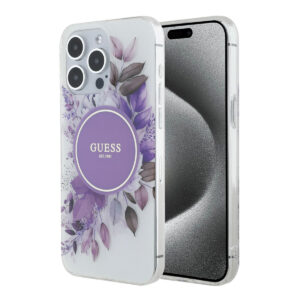 GUESS iPhone 15 Pro Max hoesje - HC O Magsafe IML Flower - Paars - productfoto