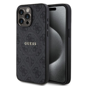 GUESS iPhone 15 Pro Max hoesje - HC O Magsafe PU 4G Ring Classic Logo - Zwart - productfoto