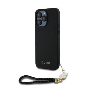 GUESS iPhone 15 Pro Max hoesje - HC O Grained PU With Flower Charm Strap - Zwart - productfoto