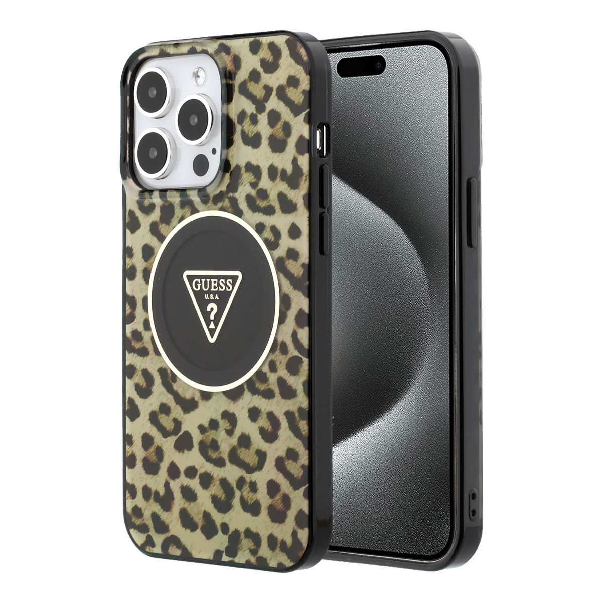 GUESS iPhone 15 Pro Max hoesje - HC O PC TPU Leopard Printed - Bruin - productfoto