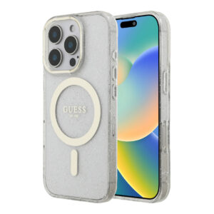 GUESS iPhone 16 Pro hoesje - HC O Magsafe IML Translucent Glitter Colored - Transparant - productfoto
