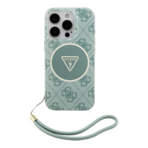 GUESS iPhone 16 Pro hoesje - HC O Magsafe IML 4G Triangle W/ Cord Strap - Groen - productfoto