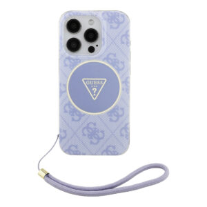 GUESS iPhone 15 Pro hoesje - HC O Magsafe IML 4G Triangle W/ Cord Strap - Paars - productfoto