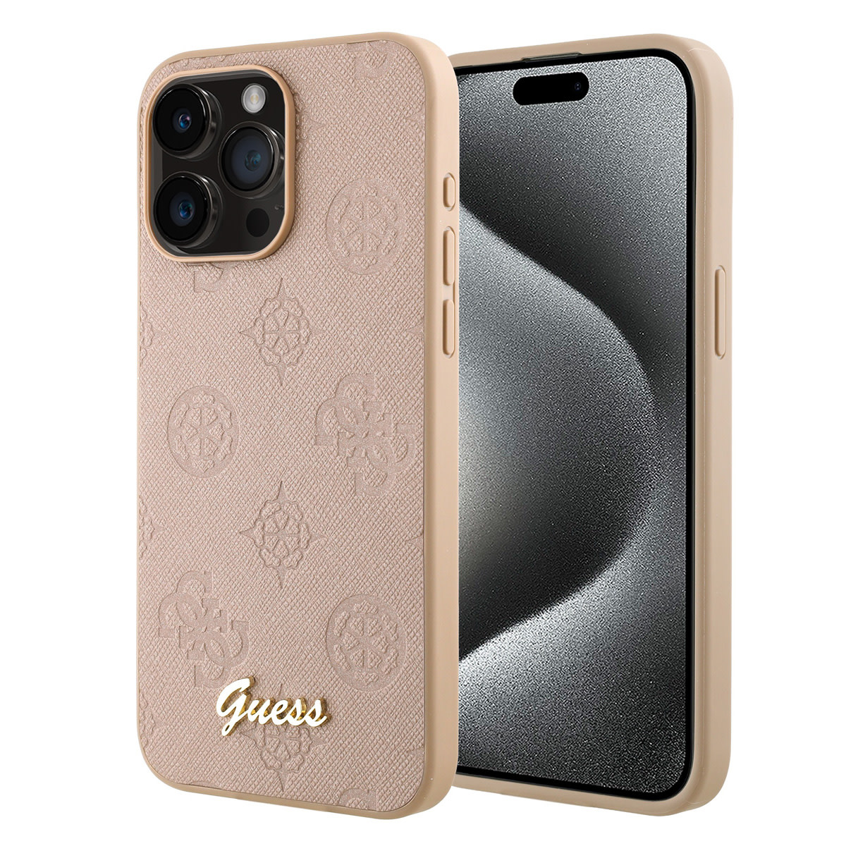 GUESS iPhone 15 Pro hoesje - HC O PU Saffiano Peony - Roze - productfoto