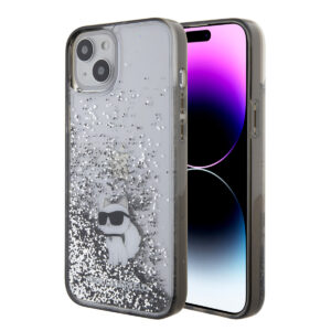 Karl Lagerfeld iPhone 15 Plus Cases hoesje - transparent hardcase Liquid Glitter Choupette - Transparant - productfoto