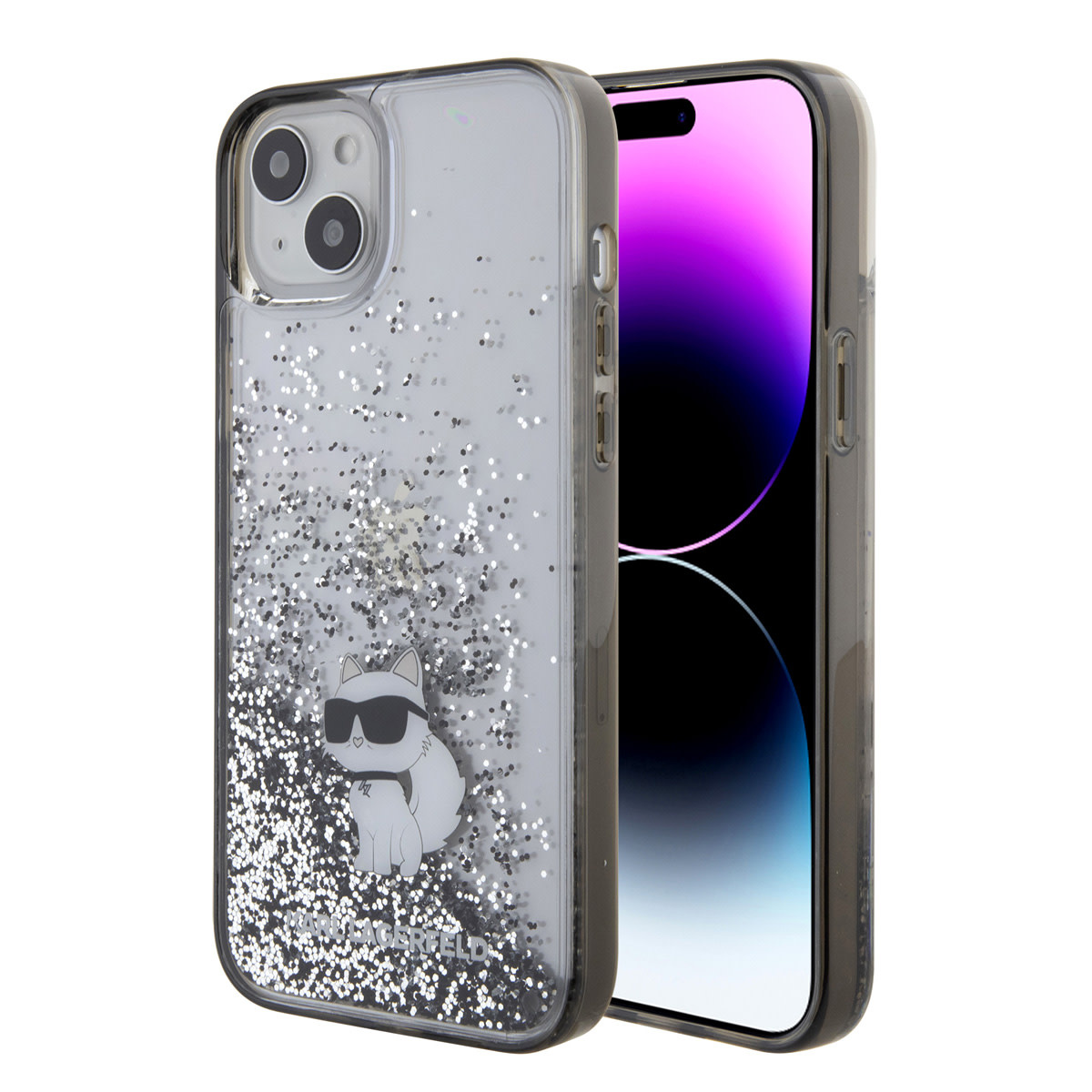 Karl Lagerfeld iPhone 15 Plus Cases hoesje - transparent hardcase Liquid Glitter Choupette - Transparant - productfoto