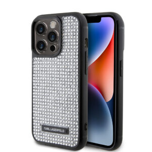 Karl Lagerfeld iPhone 15 Pro Cases hoesje - Rhinestone with Logo Metal Plate Case - Zwart - productfoto