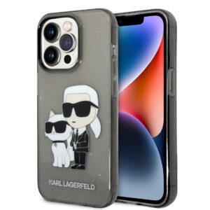 Karl Lagerfeld iPhone 15 Pro Cases hoesje - IML Glitter NFT Karl & Choupette Hard Case - Zwart - productfoto