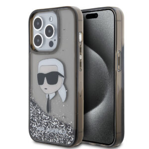 Karl Lagerfeld iPhone 15 Pro Cases hoesje - Liquid Glitter Case with NFT Karl Head - Zwart - productfoto