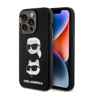 Karl Lagerfeld iPhone 15 Pro Cases hoesje - Silicone Karl And Choupette Head - Zwart - productfoto